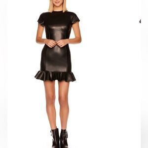 susana Monaco Faux Leather Ruffle Mini Dress Black M